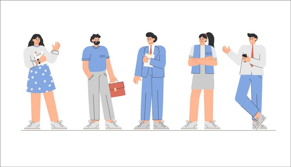 Group of working people, business men and business women. Cartoon company people, office team on white background. Flat style vector illustration. — Stock Vector