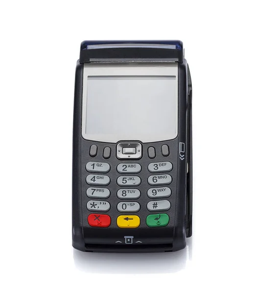 Πιστωτική Κάρτα Μηχανή Που Απομονώνονται Λευκό Φόντο — Φωτογραφία Αρχείου
