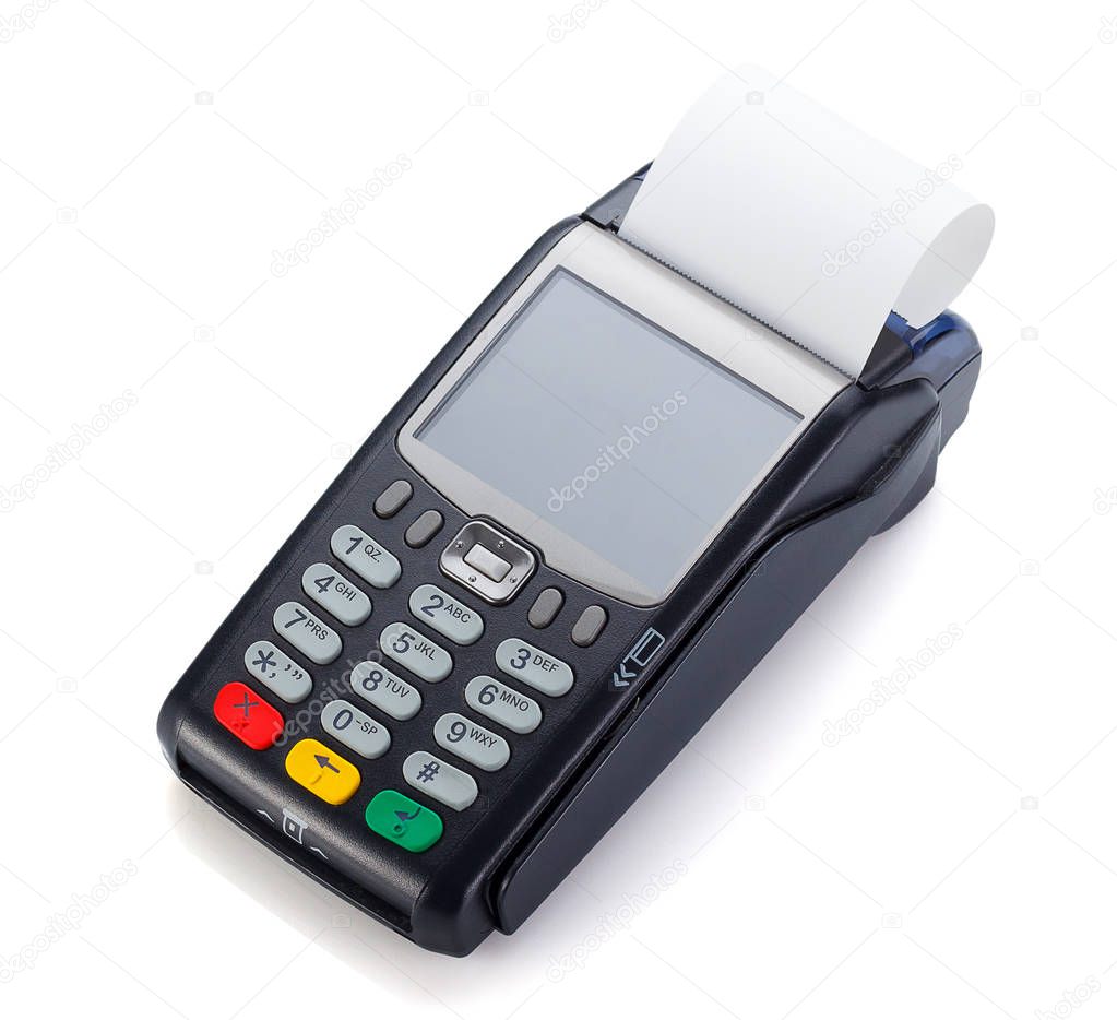 Credit card reader isolated on white background.