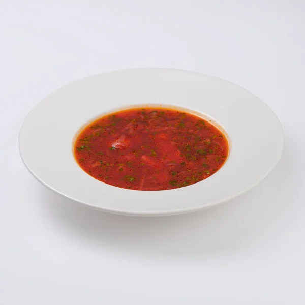 Ukrainian and russian national red borsch isolated on white background. — Stock Photo, Image