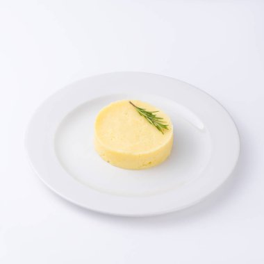 Patates püresi. Restoran menü. Beyaz arka plan.
