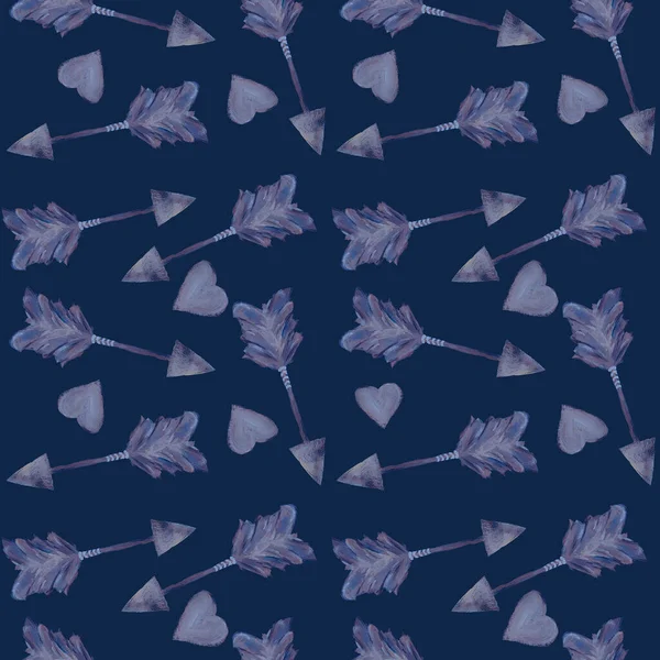 Голубые Стрелы Сердца Simple Seamless Children Pattern Fashionable Prints Textiles — стоковое фото