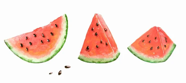 Wassermelonenscheiben Isoliert Auf Weißem Hintergrund Bemalt Mit Acrylfarben Kann Verwendet — Stockfoto