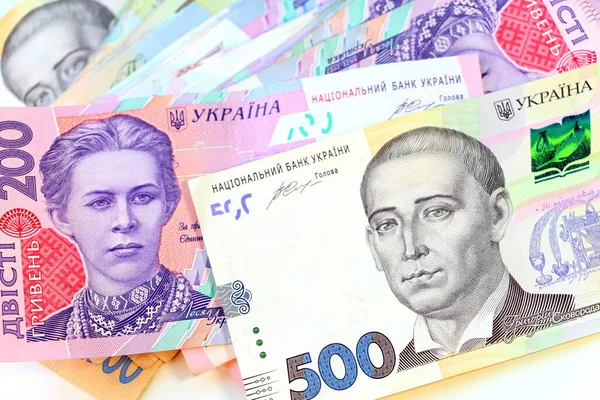 Ukraińskie Pieniądze 200 500 Uah Gospodarka Ukraina — Zdjęcie stockowe