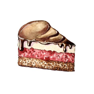 Bir parça pasta beyaz kağıda suluboya ile boyanır..