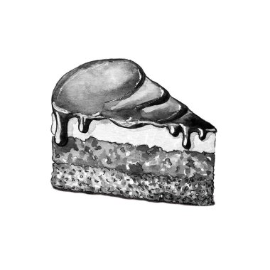 Bir parça pasta beyaz kağıda suluboya ile boyanır..