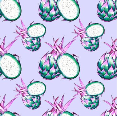 Pitahaya / Dragon meyvesi suluboya ile boyanmış. Paket kağıdı, kumaş, parmak izi, kapak için kusursuz desen.