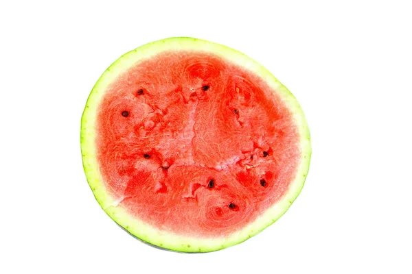 Die Hälfte Der Saftigen Reifen Süßen Natürlichen Wassermelone Auf Weiß — Stockfoto