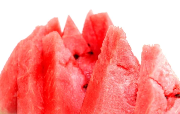 Stücke Saftig Reifer Süßer Natürlicher Wassermelone Auf Weiß Nützliche Vitamine — Stockfoto