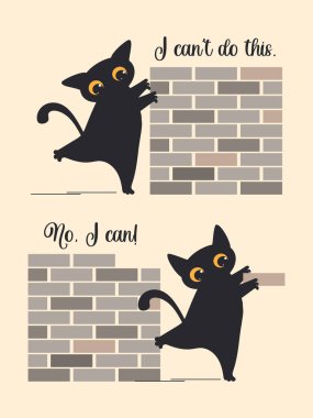 Küçük başarılarla başarıya ulaşma kavramı. Kara kedi ve tuğlalar. 