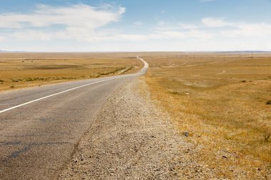 Asfalt yol Sayshand-koro Moğolistan, güzel manzara, Gobi Çölü