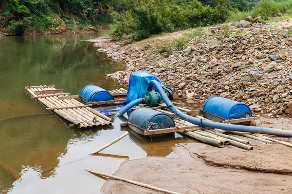 water pump on a bamboo raft