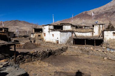 Jhong Köyü geleneksel evlerde daha düşük Mustang, Nepal