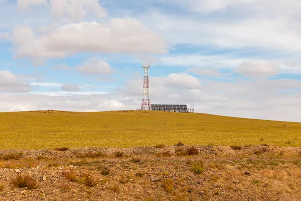 Tower Cellular Communication Solar Panels Mongolia — Stock Photo, Image