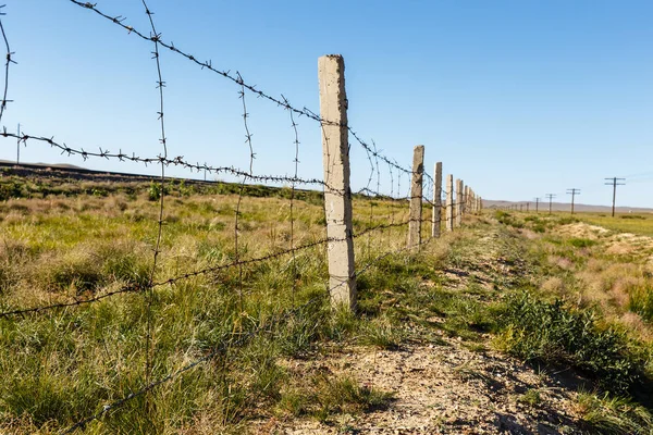 Bozkır Moğolistan Üzerinden Demiryolu Ayıran Dikenli Tel Çit — Stok fotoğraf