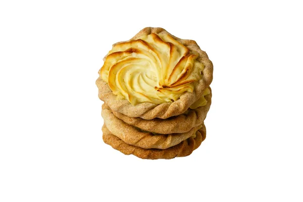 Τέσσερις Cheesecakes Πατάτες Λευκό Φόντο Παραδοσιακή Ρωσική Ψησίματος — Φωτογραφία Αρχείου