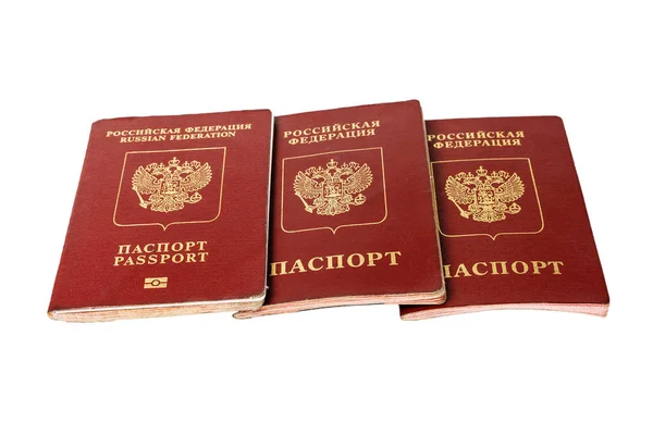 Три Паспорта Гражданина Российской Федерации Белом Фоне — стоковое фото