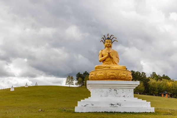 Statue Bouddha Assis Dans Temple Position Lotus Mongolie Bornuur — Photo