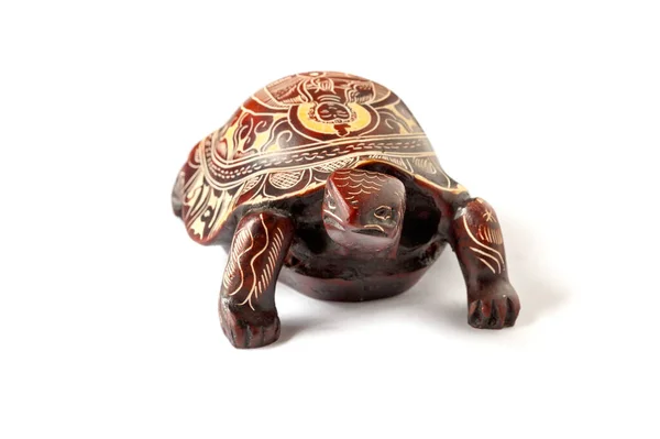 Schildpad Met Afbeelding Van Boeddha Schaal Witte Achtergrond Vooraanzicht — Stockfoto