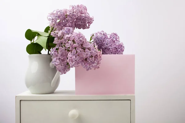 Fleurs de lilas en vase sur fond blanc — Photo