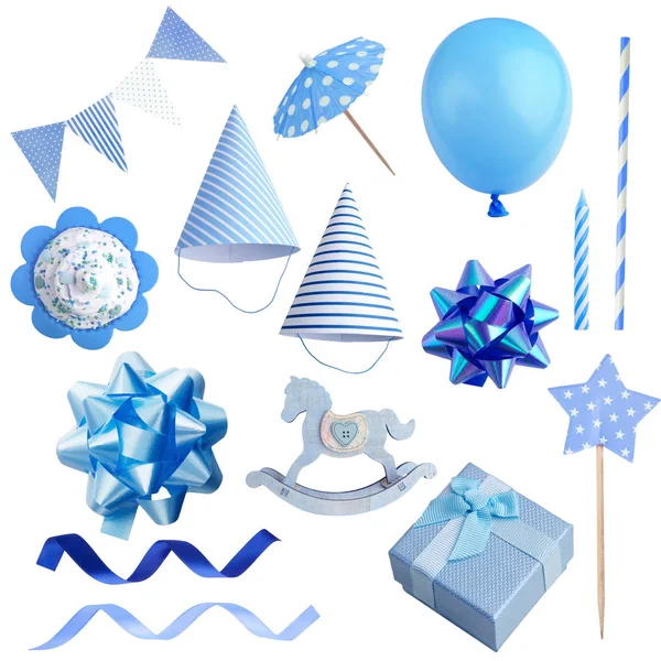 Набір елементів вечірки на день народження ізольовані на білому — стокове фото