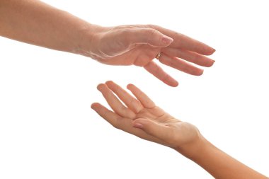 izole kadın ve çocuk elleri birbirlerine doğru ulaşmak