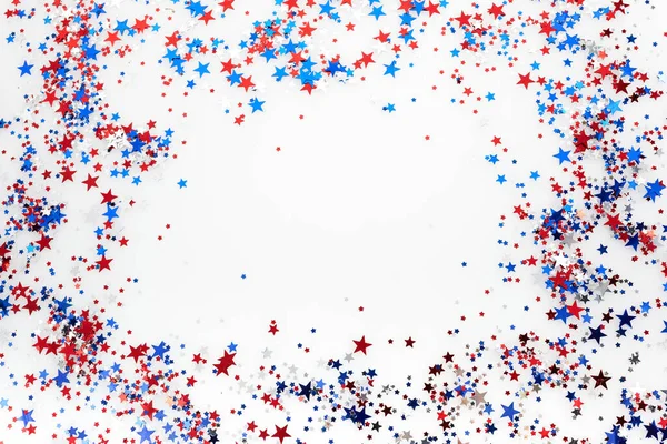 4th of july background with confetti. Usa independence day celebration. Flat lay, top view. — Stock Photo, Image