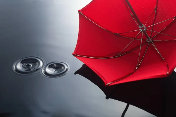 Paraguas en la lluvia. Un charco de paraguas. Concepto de fondo otoñal. — Foto de Stock