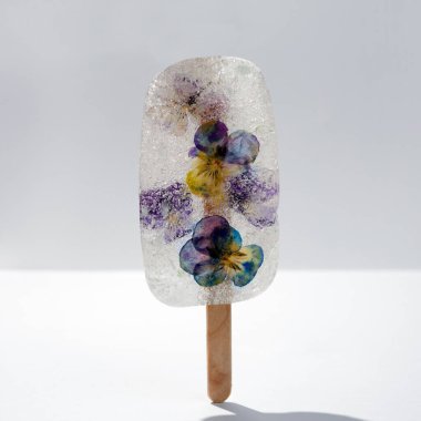 Dondurma ve kuru fötr şapka. Şeffaf dondurma, donmuş buz..