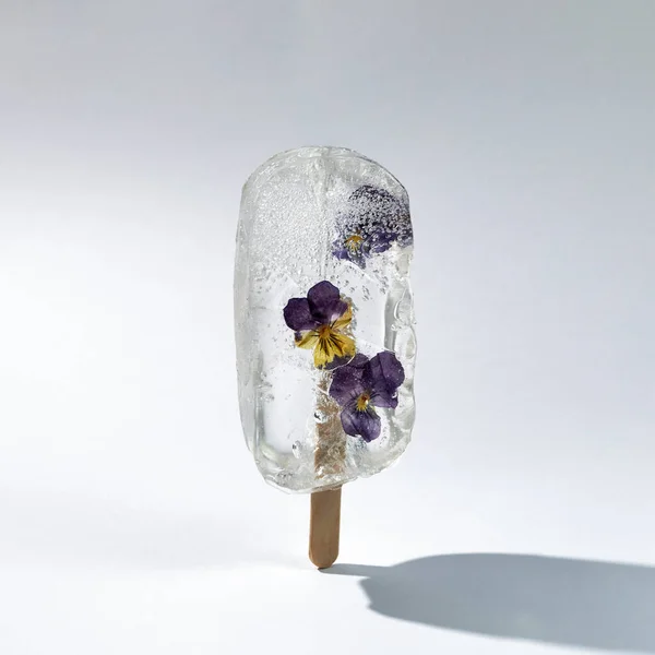 Crème glacée aux fkowers secs. Popsicle transparente, glace glacée. — Photo