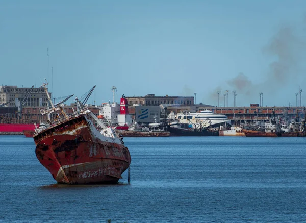 Baía Porto Montevideo Com Navios Carga — Fotografia de Stock