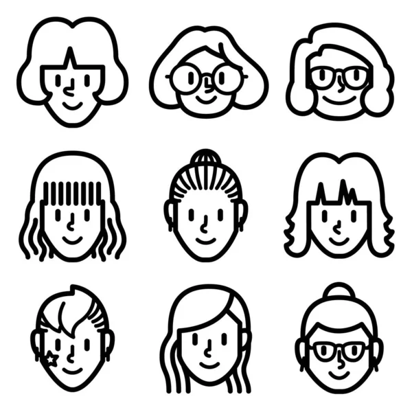 Frau Gesicht Icon Set Vektor — Stockvektor