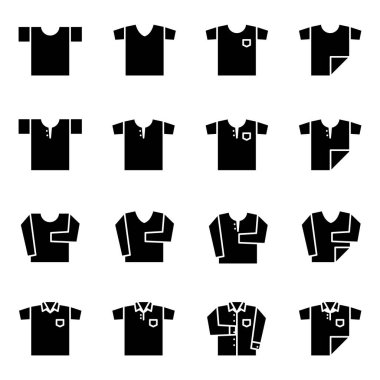T shirt simge seti - vektör. Siluet tarzı.