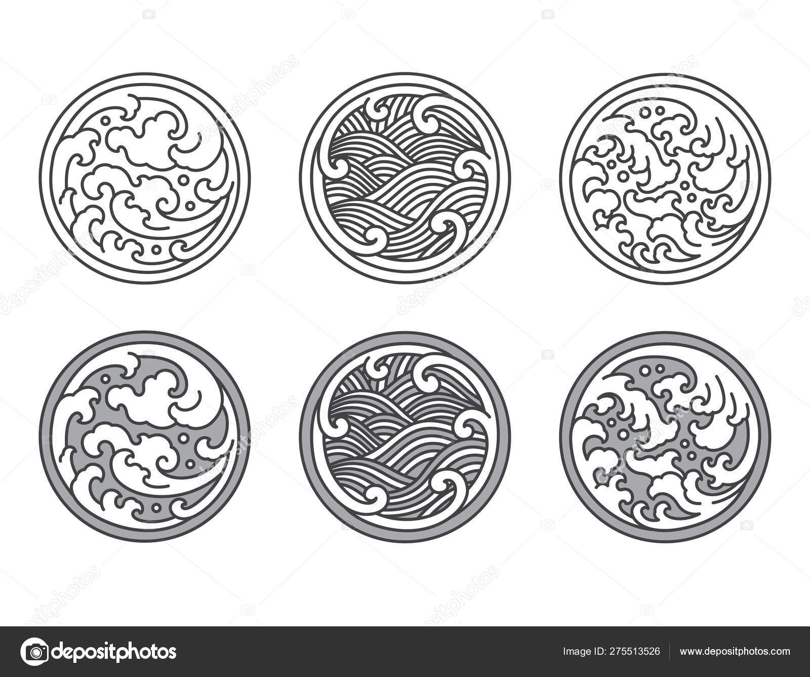 Japanese and thai and chinese water wave line set. Stock Vector by ©gthd  275513526