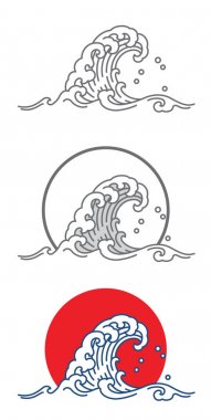 Büyük okyanus dalgası ve güneş battı.