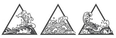 Japonya su dalgası üçgen dövmesi. - Vector.Oriental Japon su dalgası hattı sanat vektörü. Üçgen şeklinde. Sanat, dövme, logo, vb kullanmak için Kavramsal tasarım.