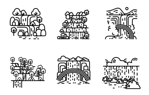 Juego de iconos de cascada. Ilustración de línea plana . — Archivo Imágenes Vectoriales