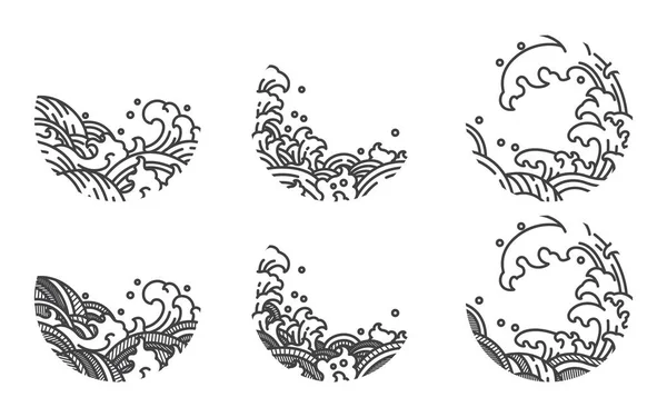 Conjunto de logotipo de línea de onda de agua tradicional. Japonés. Tailandés . — Archivo Imágenes Vectoriales