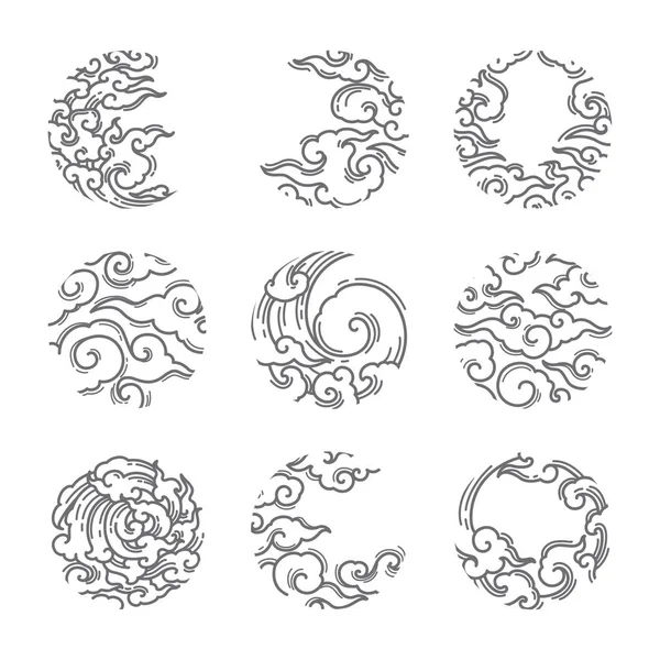 Traditional asian cloud round shape set. — Stock Vector