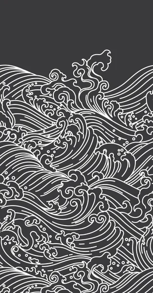 Japan ocean wave seamless black background - vector — Stock Vector