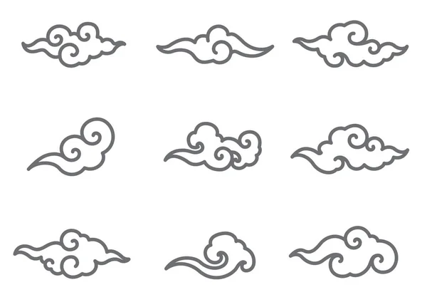 Çince doodle bulut simge seti.