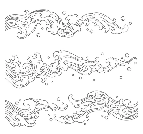 Ilustración decorativa oriental ola de agua adornada - vector — Vector de stock