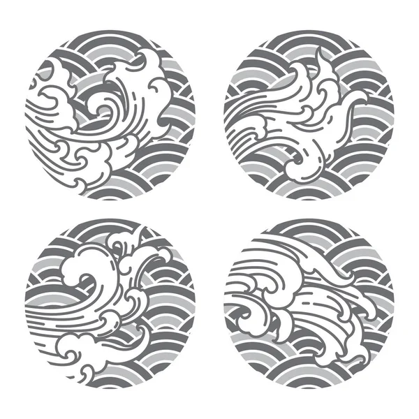 Традиційна Водна Хвиля Лінії Мистецтва Формі Місяця Японська Східна Хвиля — стоковий вектор