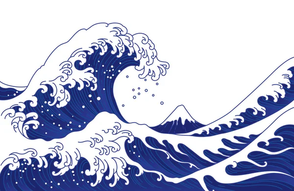 Japon Grande Vague Vectorielle Grande Vague Océan Asiatique Illustration Montagne — Image vectorielle