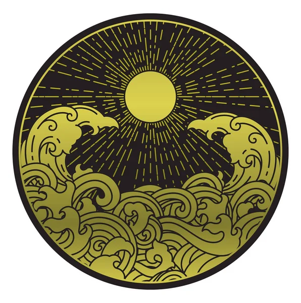 Символ сонячного світла та водної хвилі у круглому вигляді . — стоковий вектор