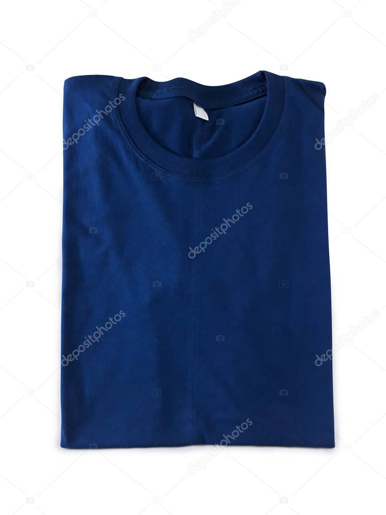 Folded navy blue t-shirt. Clipping path