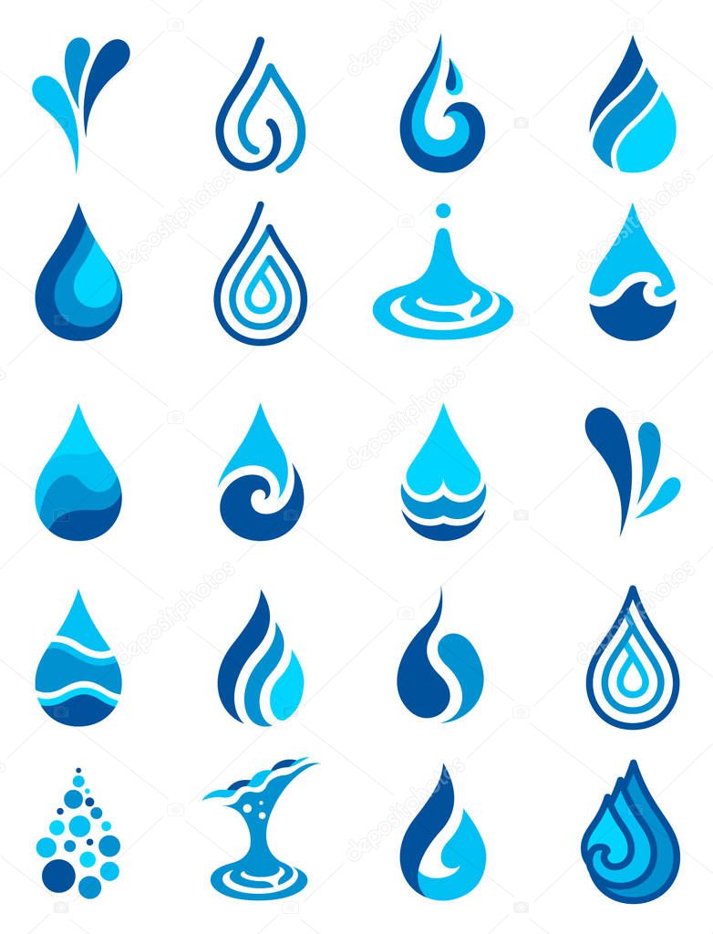 Water icons vector. Droplet and splash shape.
