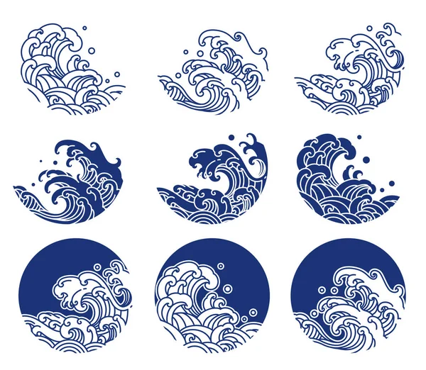 Japonya su ve okyanus dalga hattı logo illüstrasyon