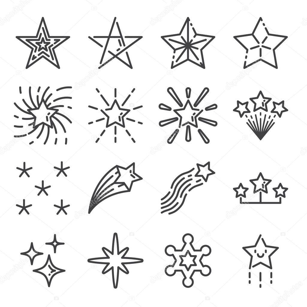 Star icons vector set. Line art style.