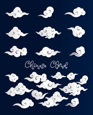 Oryantal Çince bulutlar kağıt kesme tarzı vektör illüstrasyon seti